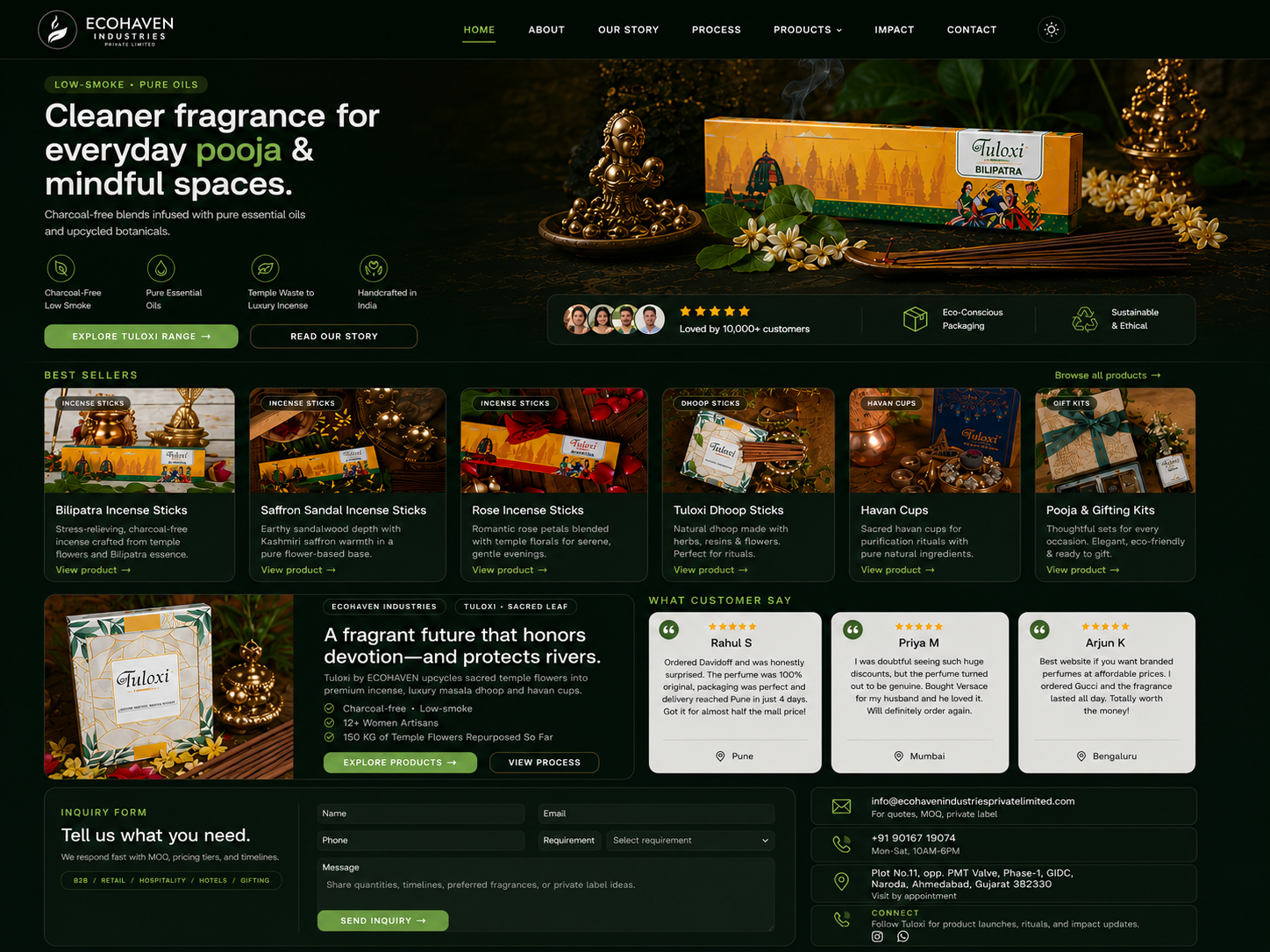 EcoHaven (Tuloxi) — sustainable incense brand website preview