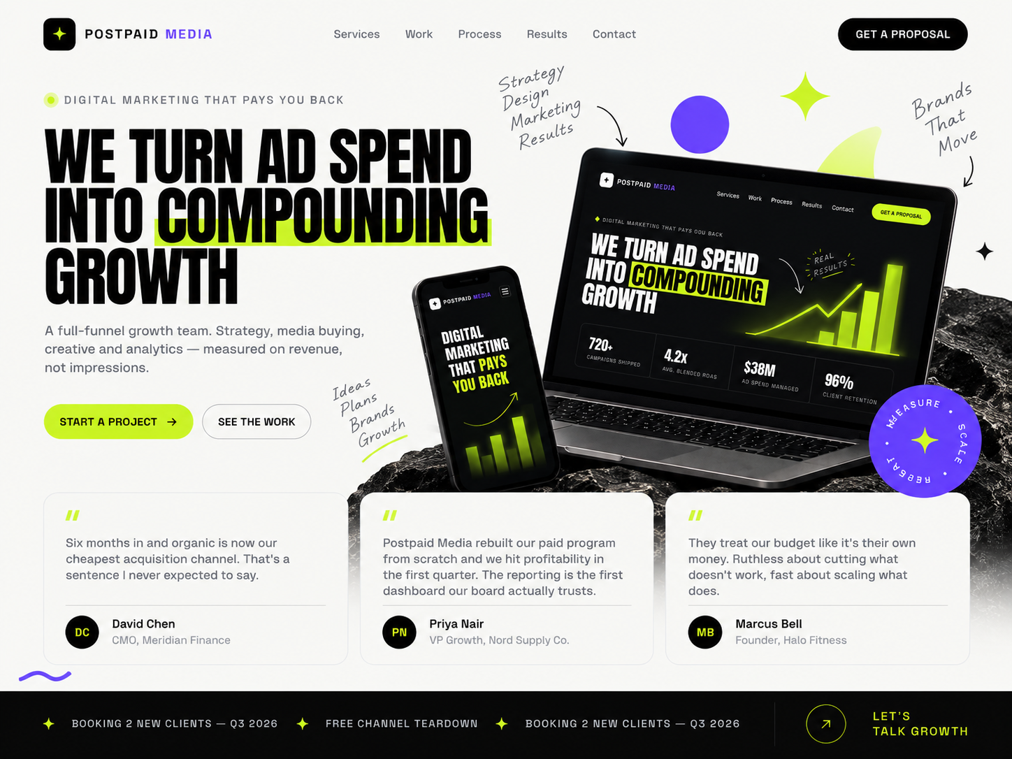 Postpaid Media — full-funnel marketing agency site preview