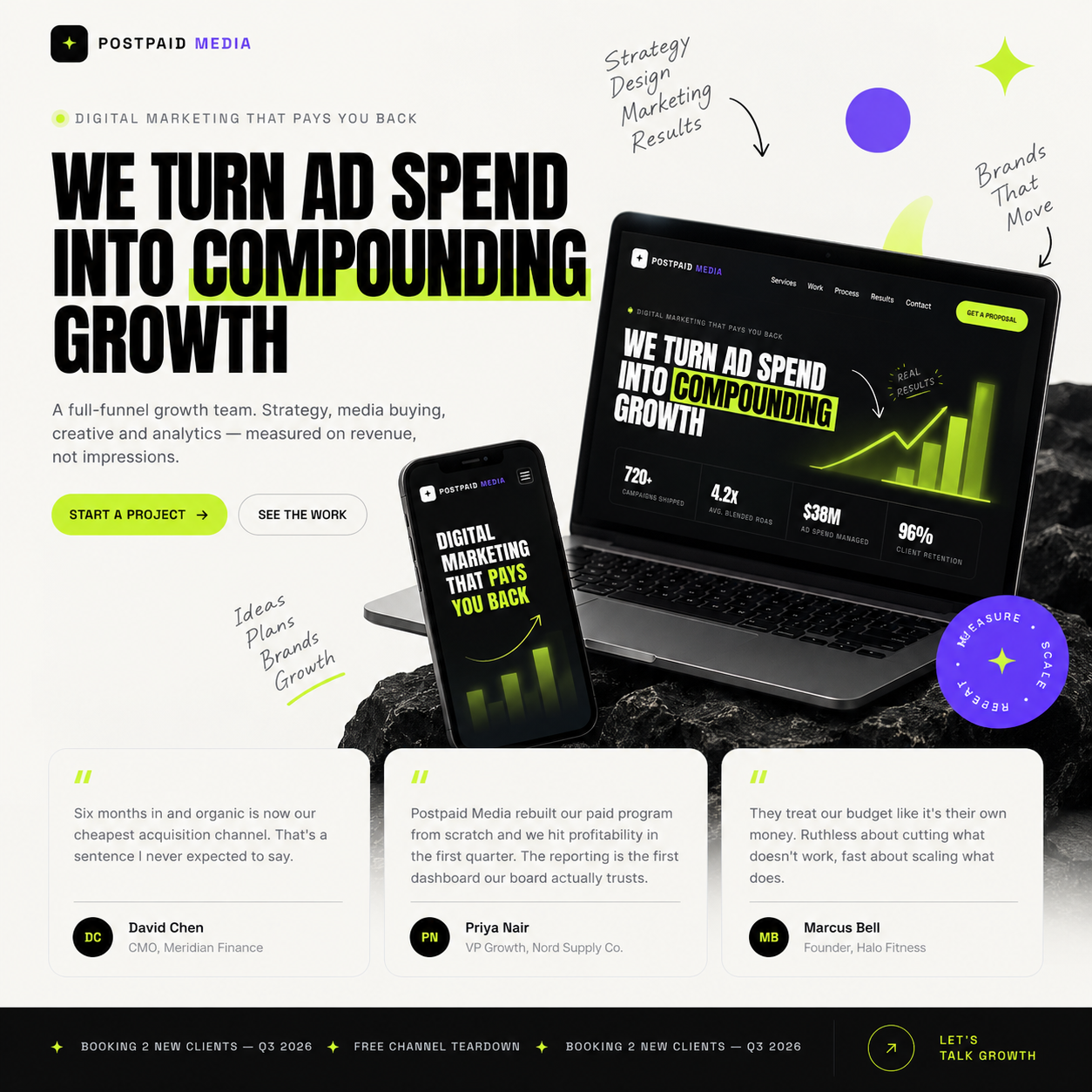 Postpaid Media — full-funnel marketing agency site preview